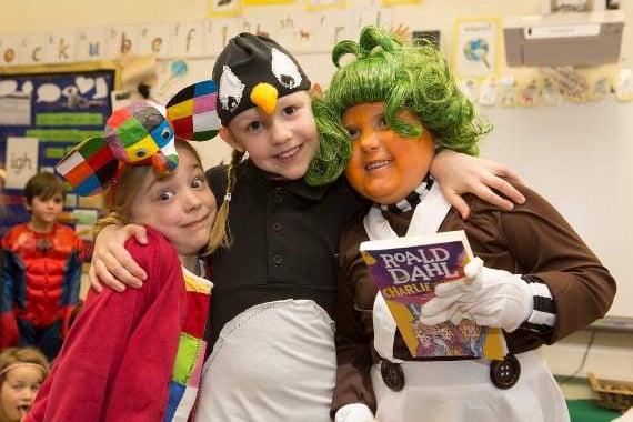 Pupils at Kymin View Primary School celebrating a previous World Book Day