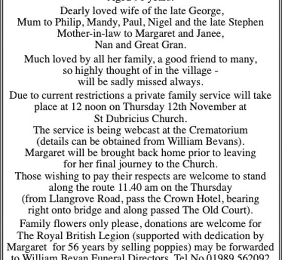 Funeral of Margaret Cave of Whitchurch