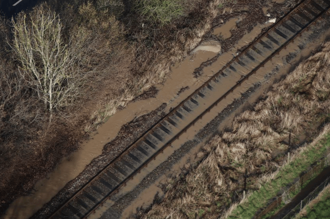 Railway tracks in the wake of Storm Eunice.