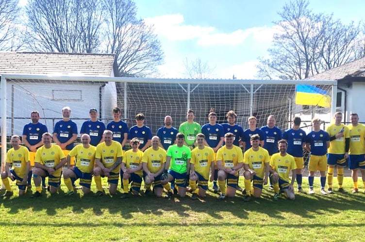 Players from Monmouth Football Club in charity football match for Ukraine