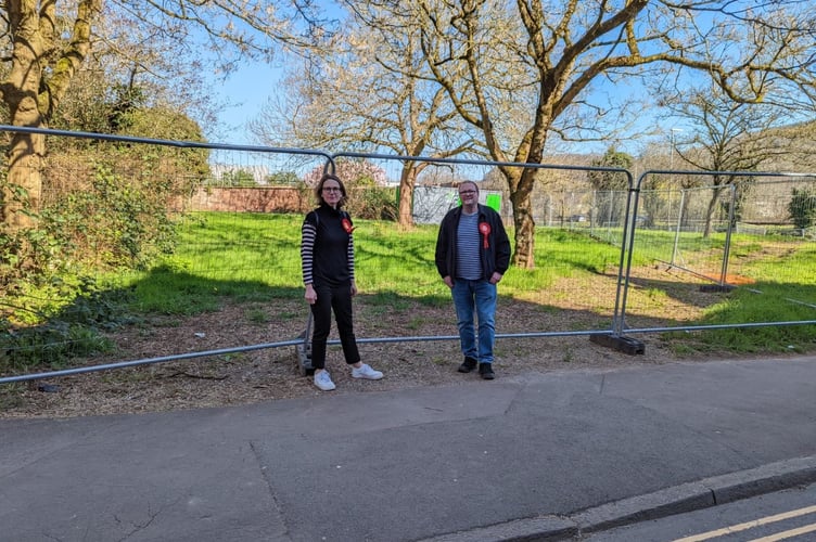 Pictured at the site of proposed new car park off Wyebridge Streetl left to right, Catherine Fookes, Welsh Labour candidate for Town Ward and Steven Garratt, Welsh Labour candidate for Overmonnow Ward
