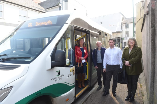 County Councillors Jane Pratt and Richard John with campaigner Rosemary Corcoran and bus driver Rob