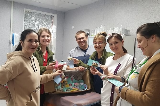 Hospital staff in Kharkiv with the handmade chocolate