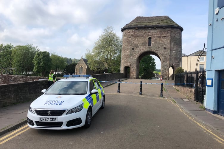 Police on Monnow Bridge 