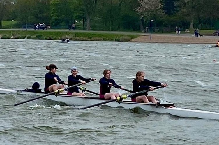 A Monmouth  School for Girls boat battles the rought water