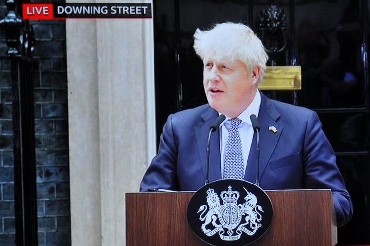 Photo: Steve Pope MDA070722A_SP004
Screen grab from BBC live OB of Prime Minister Boris Johnson resigning outside Downing Street