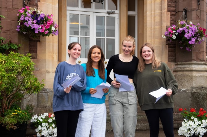 Monmouth School for Girls’ students (from left): Eleanor Moore, who lives near Ross-on-Wye; Daniela Waters from Chepstow; Coleford’s Lily Salter; and Georgia Carpenter, who lives near Monmouth, celebrate their GCSE results.
