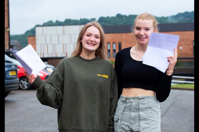 Monmouth School for Girls’ students (from left): Georgia Carpenter, who lives near Monmouth, and Coleford’s Lily Salter celebrate their GCSE results.