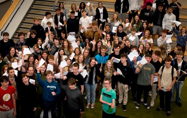 Students at MCS celebrating their GCSE achievements