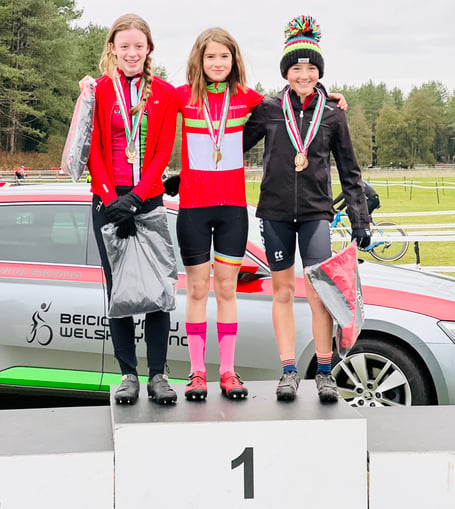 Carys Hughes from Monmouth pictured with two other cyclists