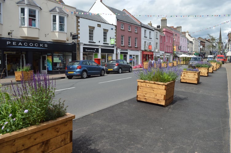 Planters on the pavements in Monnow Street, Monmouth