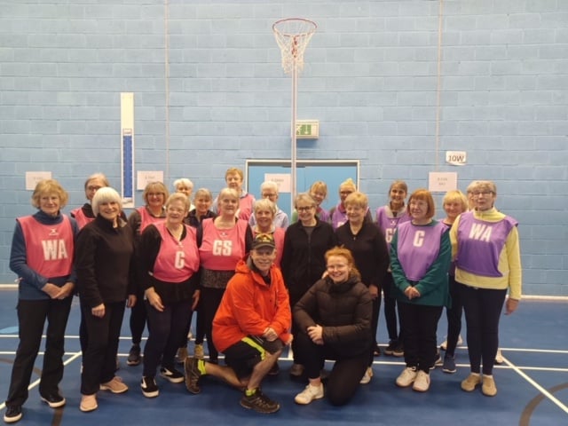 Two teams of Gwent Fed WIs in walking netball match