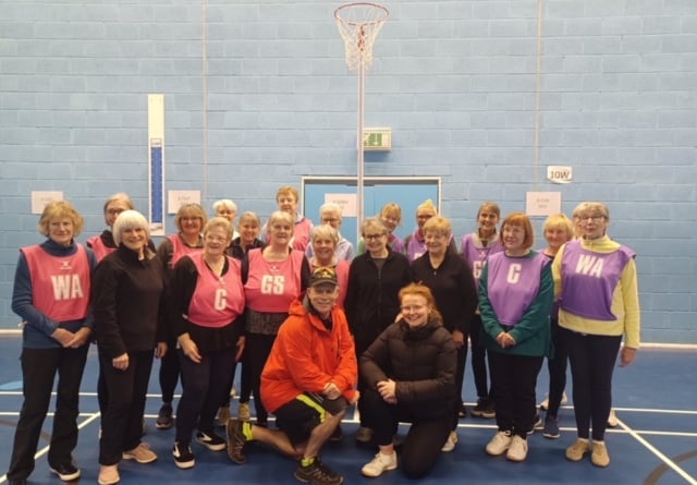 Two teams of Gwent Fed WIs in walking netball match