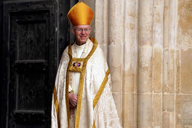 Archbishop of Canterbury Justin Welby at Westminster Abbey, central London, ahead of the coronation ceremony of King Charles III and Queen Camilla.Picture date: Saturday May 6, 2023. PA Photo. See PA story ROYAL Coronation. Photo credit should read: Andrew Milligan/PA Wire
