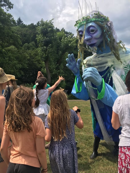 Children greet the Goddess of the Wye at Redbrook