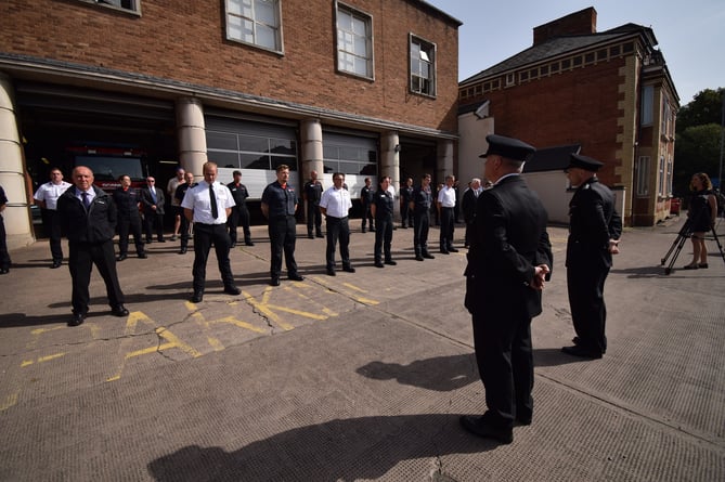 The memorial parade at Hereford Fire Station