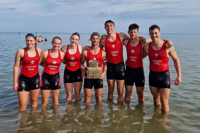 The Welsh Rowing beach sprint team with the Home Countries trophy