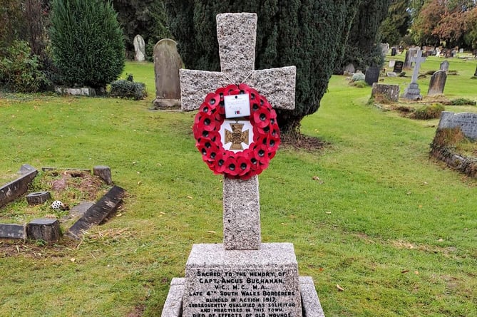 The wreath on the grave of VC winner Captains Angus Buchanan