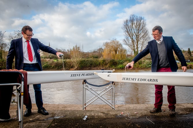 Steve Pearson, left, and John Griffiths, right, name the new boats