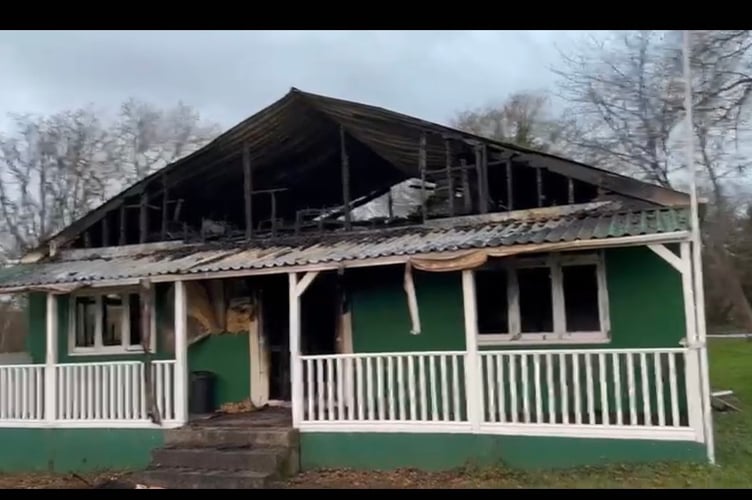 The fire-damaged Monkswood Cricket Club pavilion