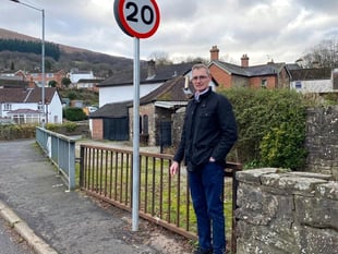 Monmouthshire Council blocks drive with 20mph sign