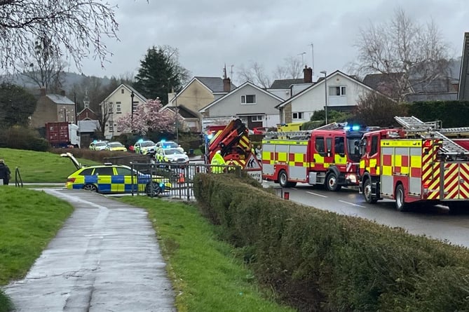 Emergency vehicles attend the collision on Wonastow Road Tuesday morning