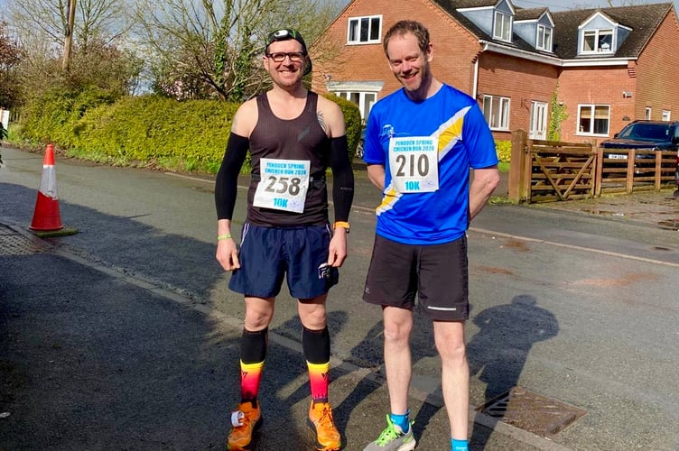 Stuart Morris and Andy Jackson raced at the Pendock Spring Chicken 10k run