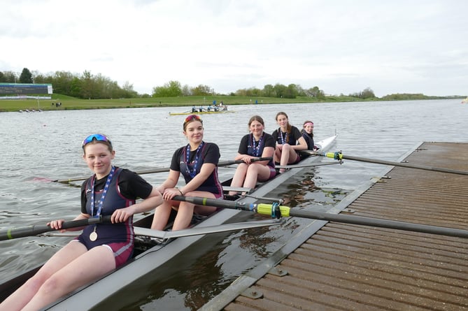 The Monmouth School for Girls crew after receiving their medals