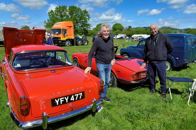 Dave Friar and John Pearce with a brace of Triumphs