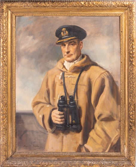 A detail of the portrait of Captain Kerr that is among the items for sale.