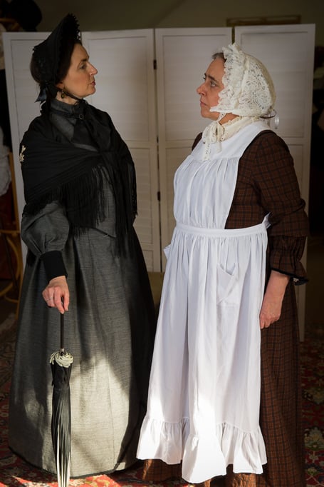 Clare Drewett as Betsi Cadwaladr and Adele Cordner as Jane Williams/Florence Nightingale in rehearsal. Photos by Paul Johnson, Pixels in Time