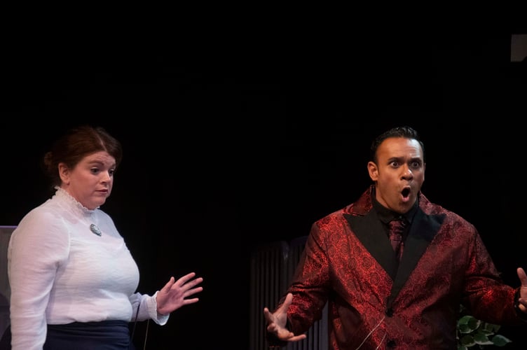 Hedda Noble (Natalie Bowen) and Titus Platt (Dylan Michal) are shocked they may get a visit from a thief..