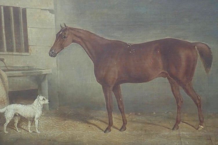 Early 19th Century Oil painting of a horse and a dog