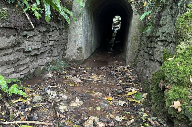 A culvert under the old road at Leys Bend which formerly had a powerful stream running through it.