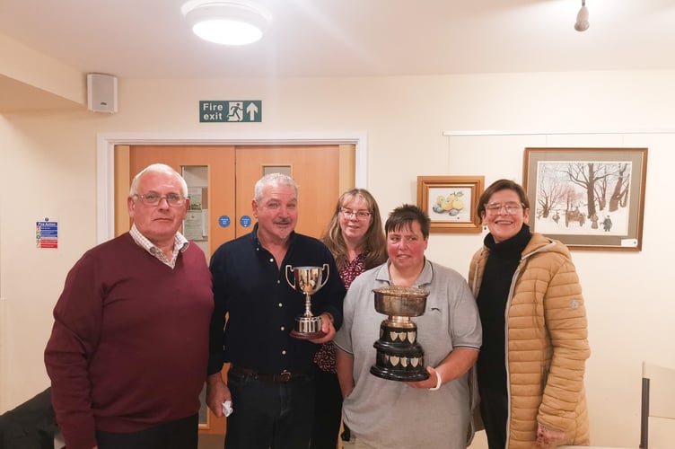 left to right - Ian Townsend (retiring Chair) Mark Gibbs (Best Newcomer) Clare McKenzie (Chair) Helen Lock (Best Kept Plot) Jackie Atkins (Monmouth Town Council)