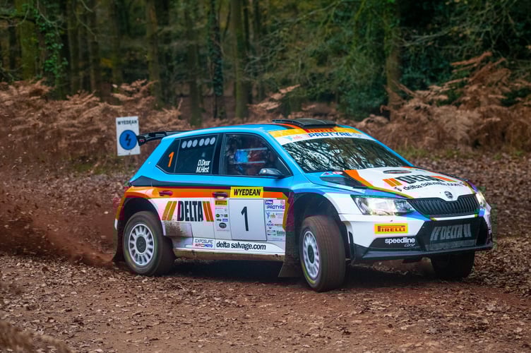 Matt Hirst with Declan Dear on his way to a fourth Wyedean Stages triumph