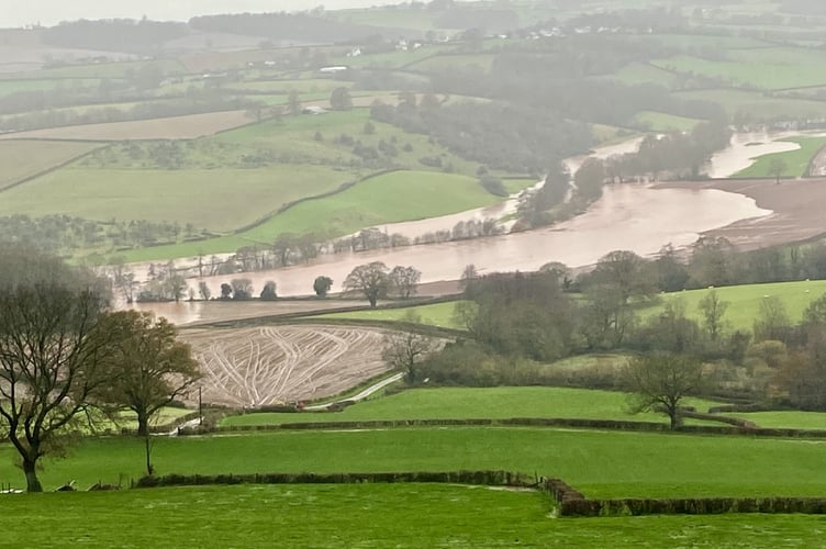 Looking down on a flooded Monnow Valley