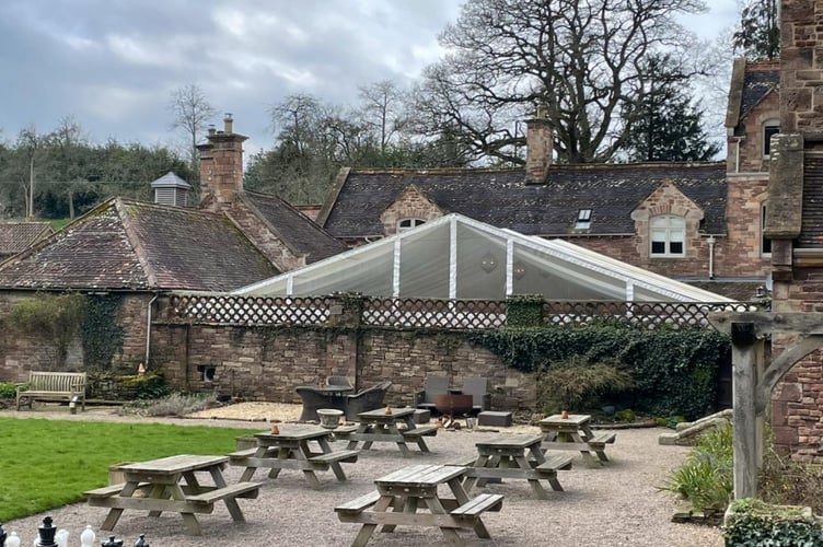A view showing the marquee that has been used to cover a courtyard area at Cefn Tilla to host weddings. Picture: Monmouthshire County Council planning file.