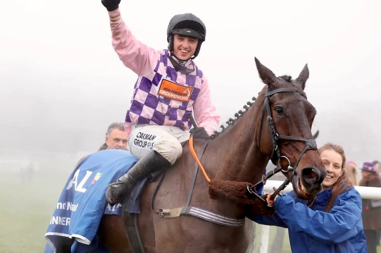 Charlie Hammond salutes after riding Val Dancer to Welsh National victory