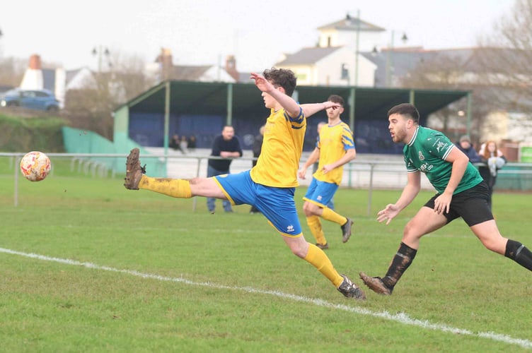 This cross was a stretch too far for a Monmouth striker