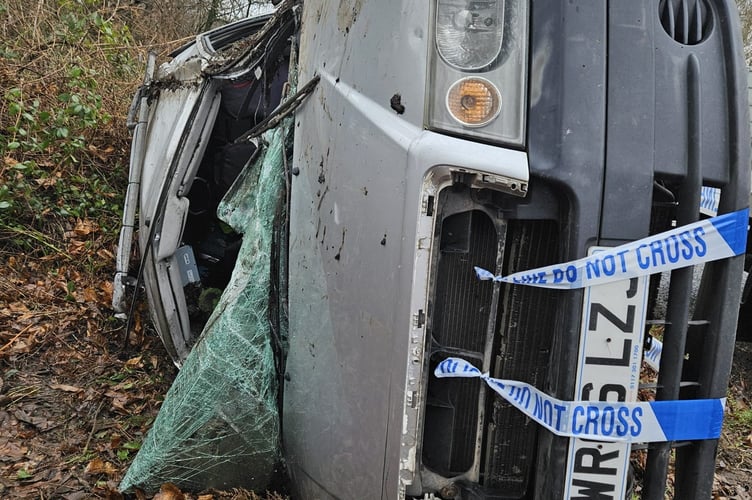 Tyler's flipped Peugeot Expert. A mum has described how she was left terrified her unborn baby had come to harm after her van flipped after being hit by a deer. Tyler O'Brien, 29, Coleford, Gloucestershire, was driving to work on 25 January 2024 when a deer ran into her Peugeot Expert in Worrall Hill, causing the vehicle to flip over twice. Tyler, who was 13 weeks pregnant at the time, said: "Looking back I feel extremely grateful and lucky that both me and my baby didn't come to harm. "It was quite traumatic - but now I don't take life for granted."