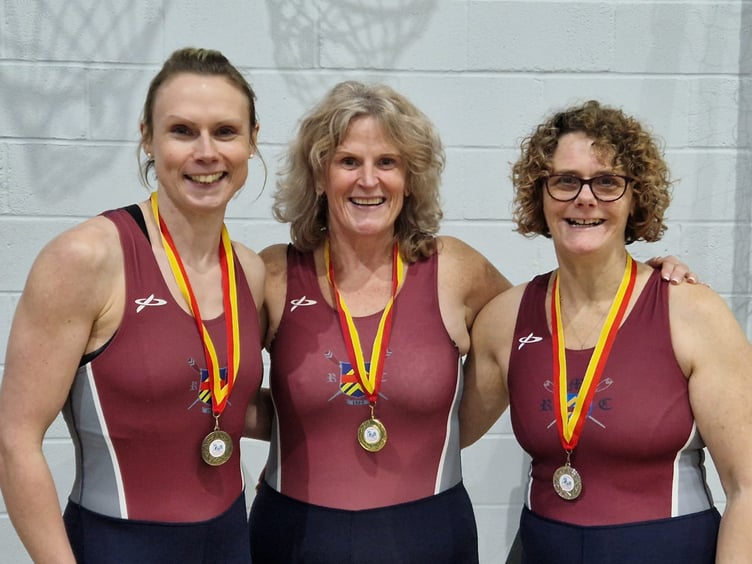 Fliss Howes, Lou Tanner and Sue Bezani won medals at the West Wales Indoor Rowing Championships