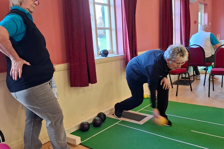 Sue Price delivers a bowl in Caerwent’s victory over Dingestow