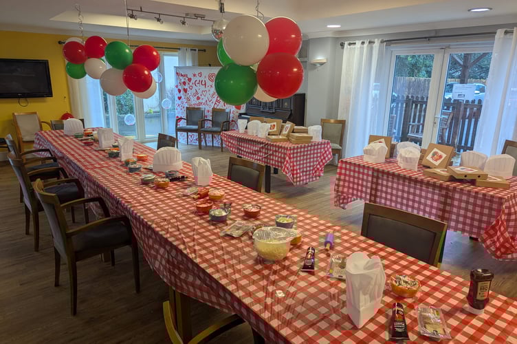 Italian themed layout for the pizza party at Gibraltar Nursing Home