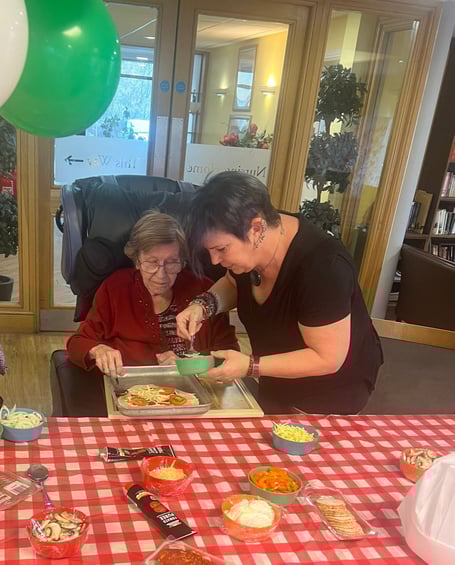 Residents at Gibraltar Nursing Home in Monmouth making their pizzas 