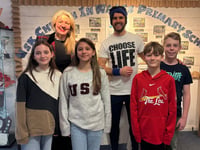 Former pupil joins with Usk school to celebrate 40th birthday