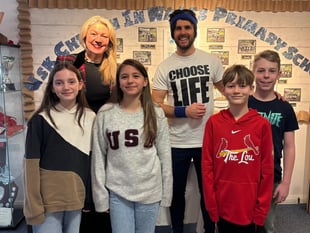 Former pupil joins with Usk school to celebrate 40th birthday
