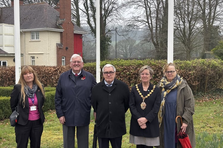 Cabinet Member for Equalities and Engagement, Cllr Angela Sandles, Cllr John Crook, Deputy Chair Cllr Peter Strong, MCC Chair Cllr Su McConnel, Cllr Jackie Strong at the cereomny.jpg