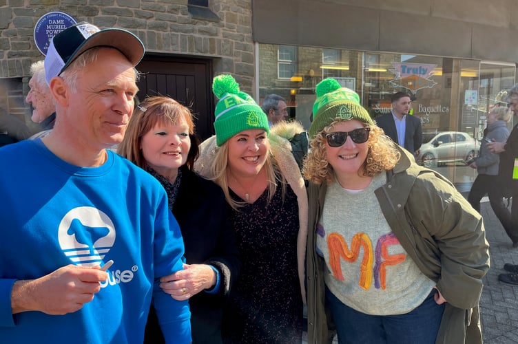 Fans Linda Williams, Sarah Black and Janet Thomas with James Atkin.