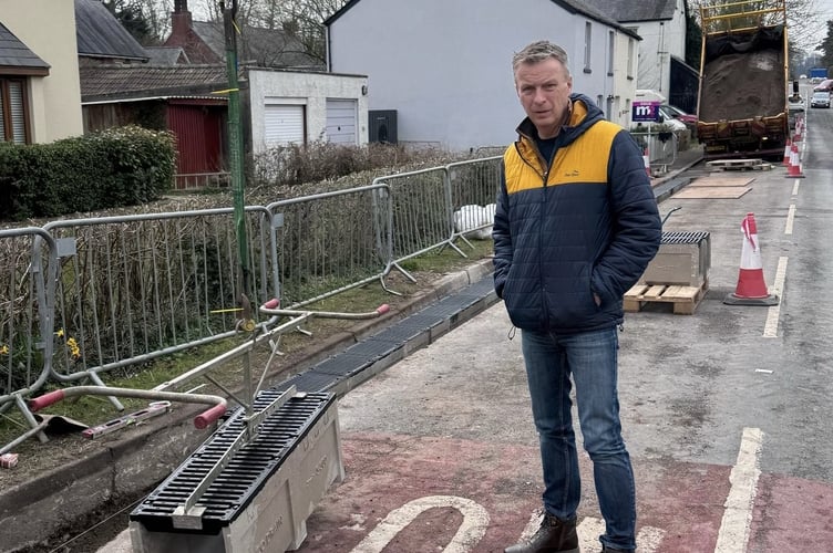 The flooding alleviation works on Monmouth Road, Usk